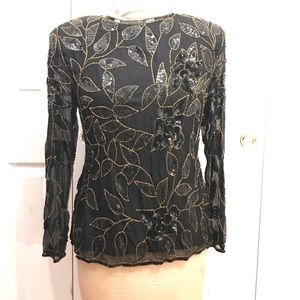 Vintage Beaded Silk blouse Sequins Small